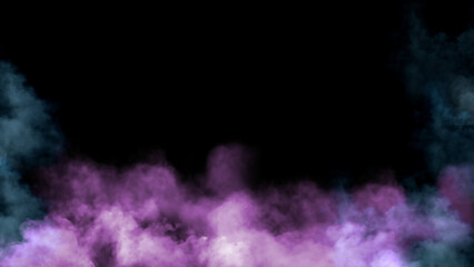 Fototapeta na wymiar Abstract pink, purple and green-gray clouds of vapor smoke are isolated on a black background..