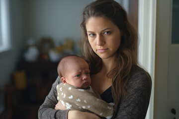 Mother With Postpartum Depression Holds Her Baby