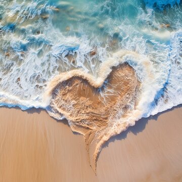 A drawing of a heart on wet beach sand at a beautiful seascape.Texture.Sea waves on sand v - Image #3 @Zubi