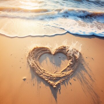 A drawing of a heart on wet beach sand at a beautiful seascape.Texture.Sea waves on sand v - Image #4 @Zubi