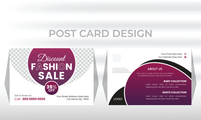 Modern fashion sale post card design, Creative Fashion sale Post card design template.
