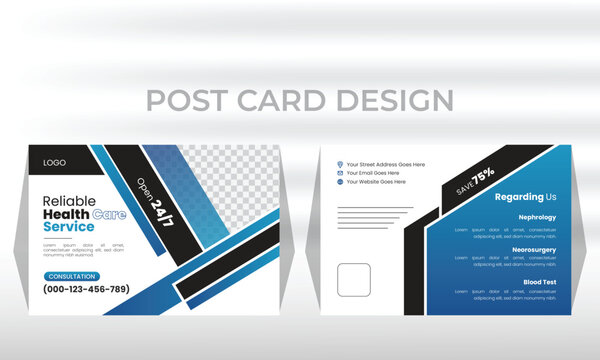 Professional healthcare medical business postcard design template or abstract vector layout, Health care, dental care medical postcard design
