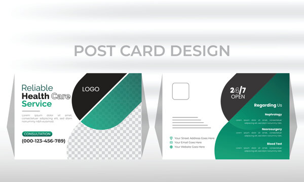 Professional healthcare medical business postcard design template or abstract vector layout, Health care, dental care medical postcard design