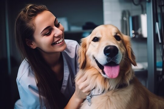 Vet Nurse Examines And Cares For Happy Dog Highquality Photo