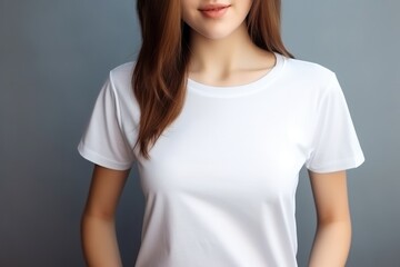 Fototapeta premium Woman Wearing Blank White Tshirt Mockup. Сoncept Blank White T-Shirt Mockup, Casual Outfit, Minimalist Style, Fashionable Look