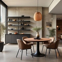 dining area with a round black-colored dining table in an apartment