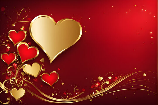 Golden-red abstract background with hearts of different sizes and shades. Romantic Valentine's Day banner with custom text area and visually appealing composition. photo Playground AI platform.