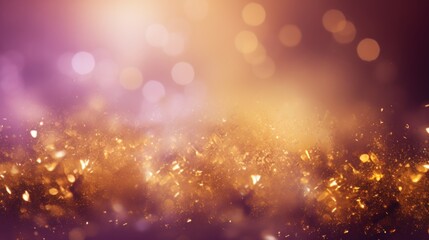 Fototapeta na wymiar backgrounds and backdrops for the design of presentations or wallpaper: purple and gold sequins and sparkles, sparkles bokeh, soft focus