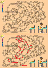 Classroom maze for kids with a solution