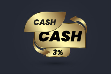  A cash back banner concept up to 3 percent sale template. Refund and money return after shopping special offer commerce financial deal vector illustration isolated on dark background