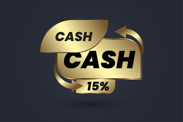  A cash back banner concept up to 15 percent sale template. Refund and money return after shopping special offer commerce financial deal vector illustration isolated on dark background