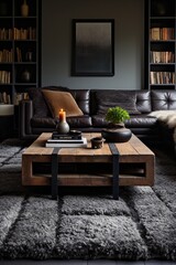 Close up of a beautiful carpet in the living room in a black and white colours