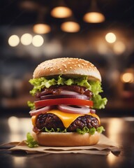 close up view of delicious hamburger photo for advertising  