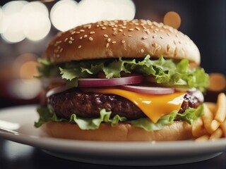 close up view of delicious hamburger photo for advertising 

