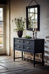 Fototapeta premium mirror with a black dresser at the entrance
