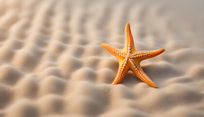Fototapeta na wymiar Summer background, starfish on sandy beach shore.