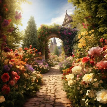 Very nice colored flower garden image Generative AI