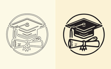 Graduation cap: different style icon set. Line, glyph, and filled outline version, outline, and filled vector sign. Symbol, logo illustration. Vector graphics