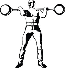 Cartoon Black and White Isolated Illustration Vector Of A Man Weightlifting Dumbbells