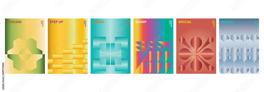 Poster gradient shape art graphic design vector template set elegant unique book cover printing leaflet car
