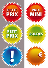 ETIQUETTES PROMOTIONS DE COULEUR - Soldes, petits prix, prix mini, euros