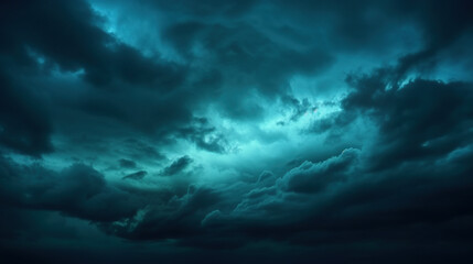 Naklejka na ściany i meble Dark teal cloudy sky. Night skies with clouds. Gloomy sky background for design.