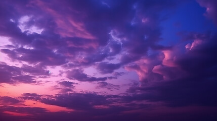 Naklejka na ściany i meble Deep purple magenta violet navy blue sky. Dramatic evening sky with clouds. Colorful sunset background for design. Dark shades. Cloudy weather. Storm. Fantasy fantastic.