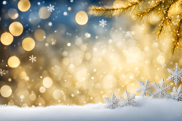 Fototapeta na wymiar Blue background with golden light effects. Horizontal background with bokeh blur effects for Christmas. photo Playground AI platform