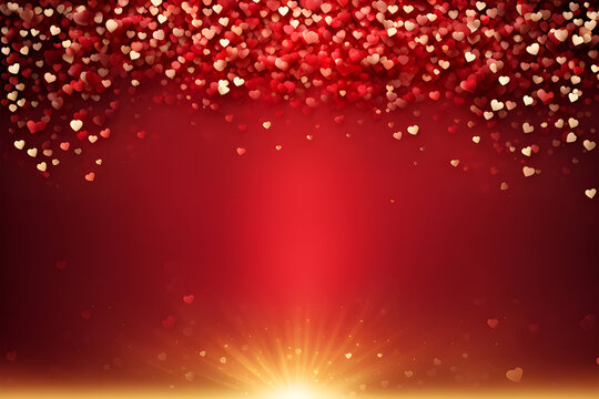 Golden-red abstract background with hearts of different sizes and shades. Romantic Valentine's Day banner with custom text area and visually appealing composition. photo Playground AI platform.