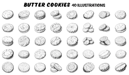 Fotobehang Collection of drawn butter cookies. Sketch illustration  © rob