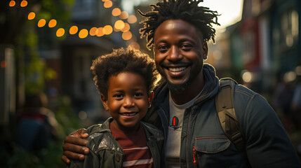 Black Dad Posing with Young Son. A Portrait of Fatherly Love and Bonding
