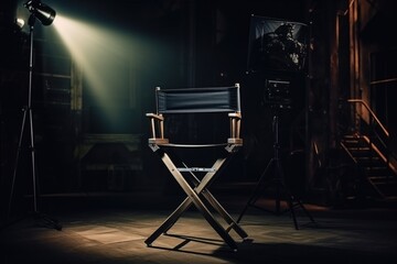 Empty black directors chair on filming set.