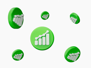 3d White Business Growth Finance Symbol With Rounded Green Icons Flying In The Air 3d illustration