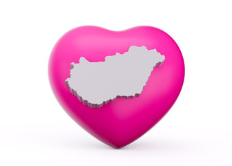 3d Pink Heart With 3d White Map Of Hungary Isolated On White Background 3d illustration