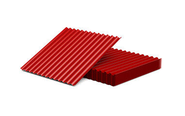 3d Red Metallic Stacks Of Corrugated Galvanised Iron For Roof Sheet White Background 3d Illustration
