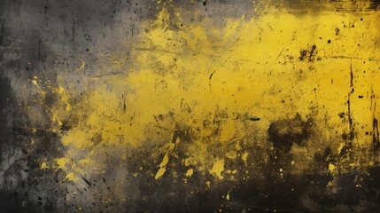 Yellow Grunge Banner. Abstract Background with Dirty Stain Texture Paint Brush Stroke on Black Background