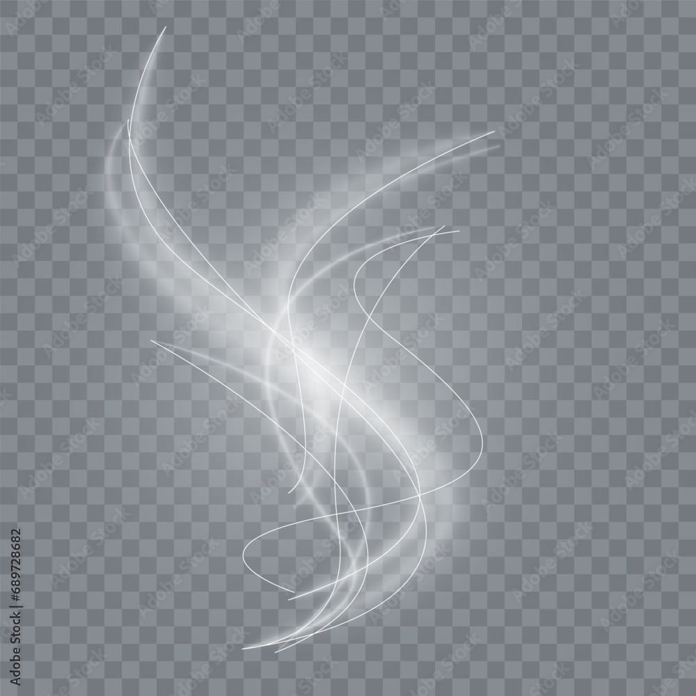 Poster wavy glowing white line of speed. magic light trail of glittering comet tail. luminous neon shape wa