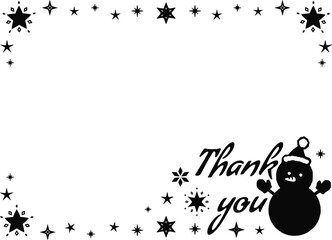 クリスマスのサンキューカード　黒の雪だるまと星のシルエットイラスト