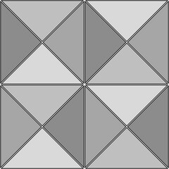 Repeated grey triangles on white background. Triangular blocks wallpaper. Seamless surface pattern design with tiles. Mosaic motif. Digital paper with polygons for page fills, web designing. Vector.