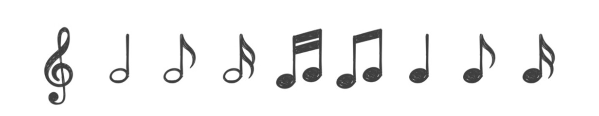 Music notes icon set in doodle style. Vector EPS 10