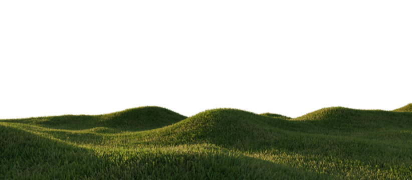 Hills with grass on a transparent background. 3D rendering.