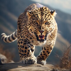 a leopard walking on a rock