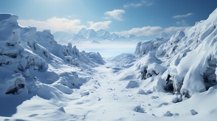 A large piles of snow after a blizzard and heavy snowfall. Huge snowy mountains in winter. - obrazy, fototapety, plakaty
