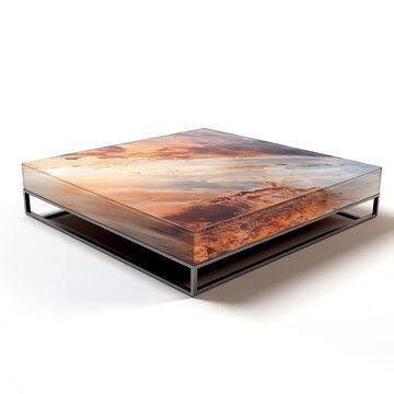 a square table with a picture of a desert
