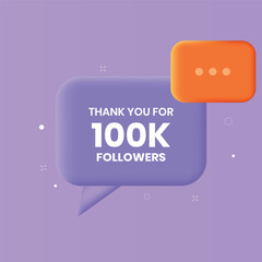 100k followers vector art on realistic speech bubble button