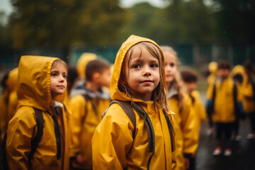 Educational Rainy Recess: Children in Schoolyard Adventures