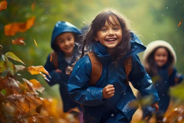 Foto op Plexiglas Journey Through Rain: Children's Nature Exploration © Andrii 