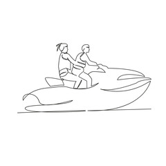 man and woman riding a jet ski