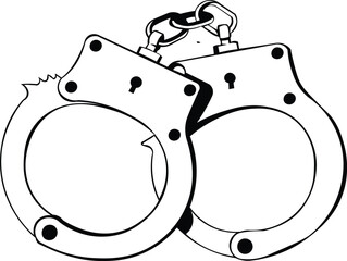 Cartoon Black and White Isolated Illustration Vector Of A Pair of Handcuffs