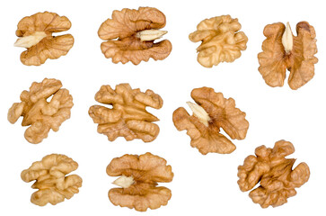 Walnuts isolated on a white background, top view